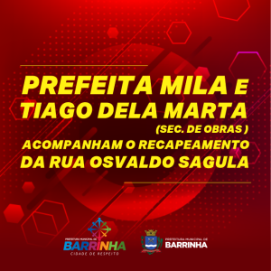 PREFEITA MILA JUNTAMENTE COM SEC. DE OBRAS TIAGO DELA MARTA ( ENG.CIVIL) ACOMPANHA OBRAS DE RECAPEAMENTO TOTAL DA RUA OSVALDO SAGULA