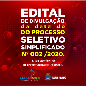 Edital de Divulgação da Data da Prova Prática do Processo Seletivo Simplicado 002/2020. Processo Seletivo Simplicado 002/2020. Auxiliar Técnico de Enfermagem e Enfermeiro.