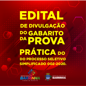 Edital de Divulgação do Gabarito da Prova Prática do Processo Seletivo Simplicado 002/2020.