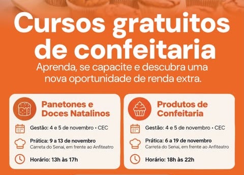 SEBRAE – Cursos gratuitos de confeitaria